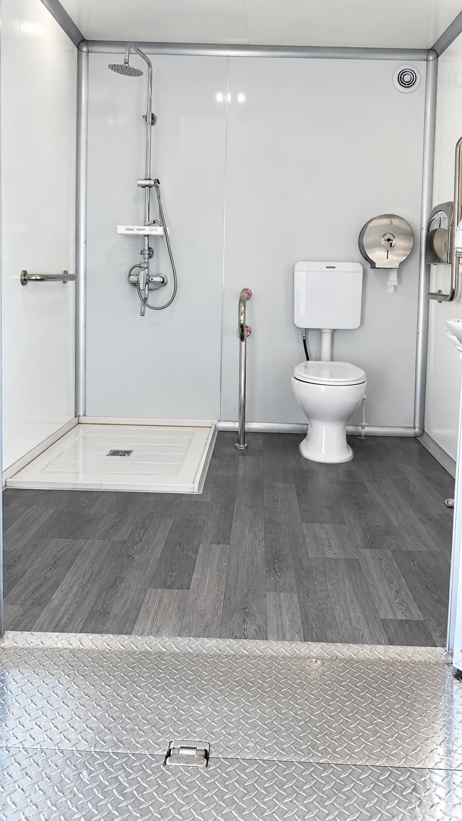 ada shower restroom trailer interior