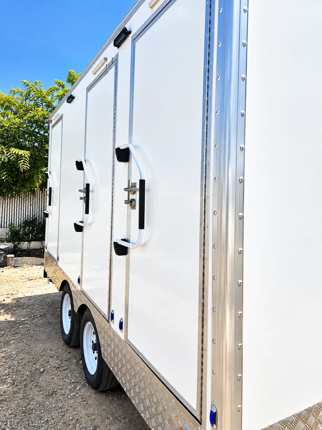 luxury shower restroom trailer double door exterior