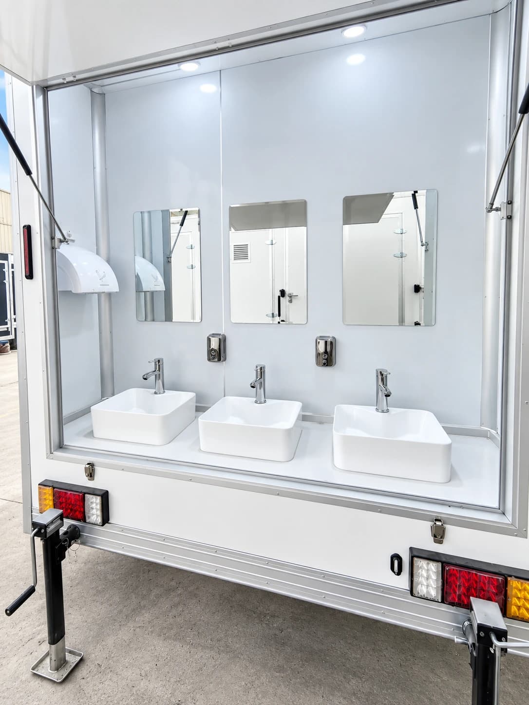 shower trailer sink and mirror area